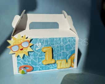Pool Party Gable Box | Custom Name & Age | Kids Party Favour Box | Summer Birthday Treat Box | Personalised Party Boxes