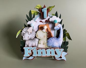 Dinosaur First Birthday Cake Topper | Personalised Dino Party Decor | One Cake Topper | Boys 1st Birthday | Custom Name Cake Topper |