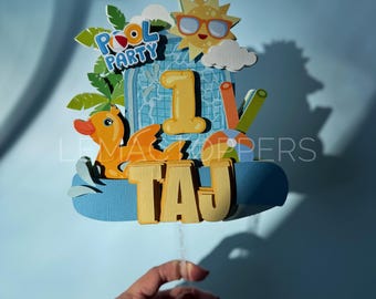 Pool party Cake Topper | Summer Birthday Party Decor | Surfs up cake topper |  Custom Name & Age | Beach Theme Kids Cake Decoration
