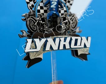 Custom Motocross Cake Topper | Dirt Bike Birthday Topper with Name & Number | Racing Party Decoration | Personalized Motorbike party theme