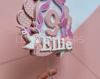 Pink bow birthday cake topper | Personalised name and age | Layered 3D girls birthday cake topper | Custom Party decoration | Teenager party