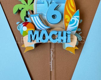 Splash into six Cake Topper | Ocean Birthday Party Decor | Surfs up cake topper |  Custom Name & Age | Beach Theme Kids Cake Decoration