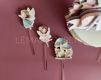 Fairy Cupcake Toppers | Woodland Fairy Birthday Cupcake Picks | Pastel Mushroom Party Decor | Fairy Garden Party Decorations