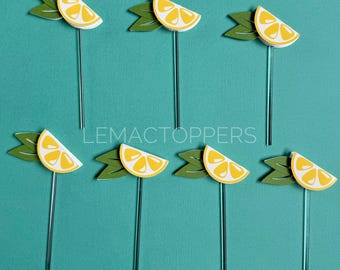 Lemon Cupcake Toppers | Summer Party Decor | Fruit Theme Cupcakes | Citrus Cake Toppers | Lemon Slice Party Picks | sweet one cake topper