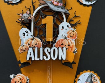 Spooky One Halloween Cake Topper | Ghost Pumpkin Birthday Party Decoration | Personalised 1st Birthday Topper | Two spooky | Boo-day decor