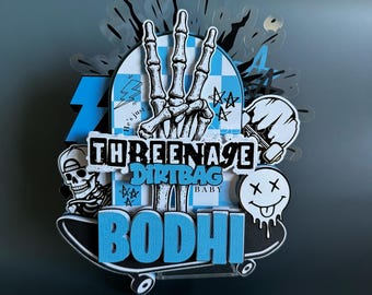 Custom Grunge Birthday Cake Topper | Teenage Dirtbag Theme | Skater Party Decor | Personalised Name Age Topper | Threenager Party