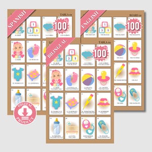 Baby Shower Loteria 100 Cards Spanish-English/Loteria Cards / Mexican Baby Shower / Baby Loteria / juegos baby shower / juegos español