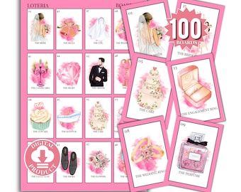Bridal Shower Games Favors And Decorations - Loteria 100 - Bridal Shower Games Printable Printed Floral - Bridal Shower Bundle Fuchsia