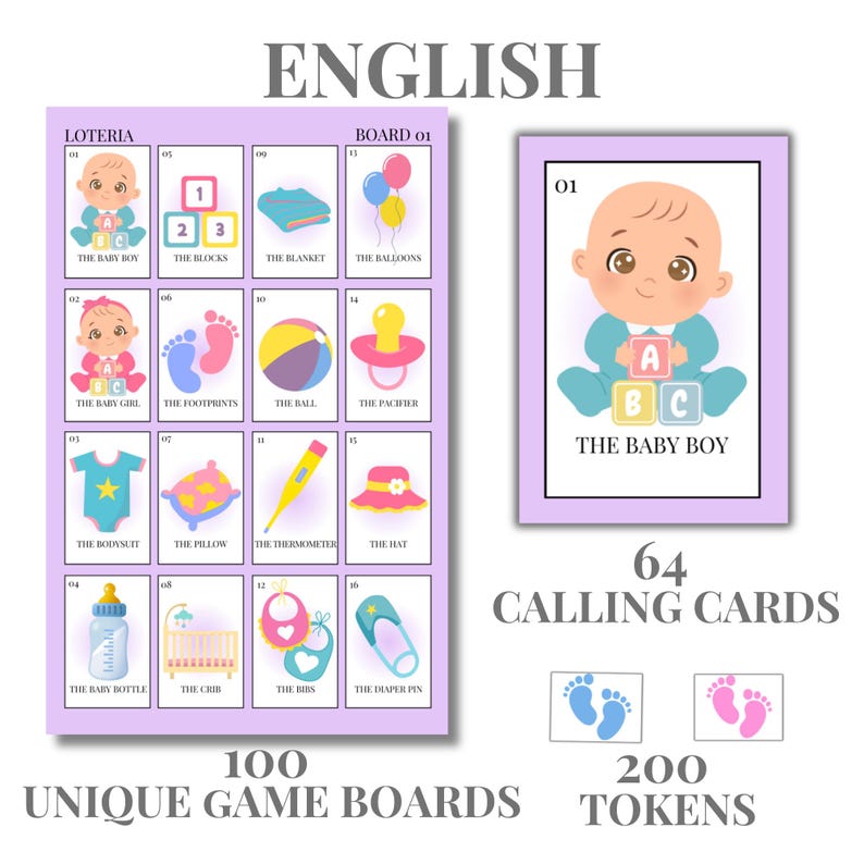 Boy Baby Shower Loteria, Loteria Baby Shower Niño, 100 Unique Boards ...
