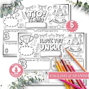 Gelukkige verjaardag oom kleurplaat | Afdrukbaar Alles over mijn oom Invulsjabloon | Waarderingsactiviteit oom | Uncle Card voor kinderen