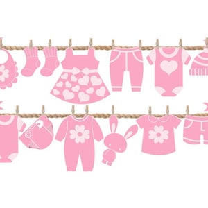 Decoraciones Para Baby Shower De Niña - Ideas De Decoración Para Baby Shower - Adornos De Pared - Fiesta - Banner Rosa - Tendedero de Ropa