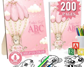 ABC Book Baby Shower Activity, Personalized Alphabet Coloring Book Baby Shower Activity Keepsake, Virtual Baby Shower, PDF Download