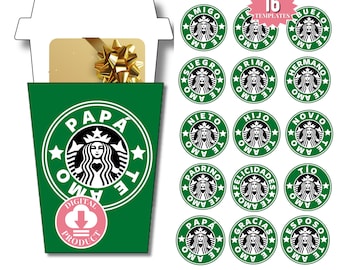 16 szablonów pakietu Dia Del Padre Starbucks Bundle-Tarjetas Del Dia Del Padre-Regalos De Cumpleanos Taza-posiadacz karty podarunkowej na dzień ojca