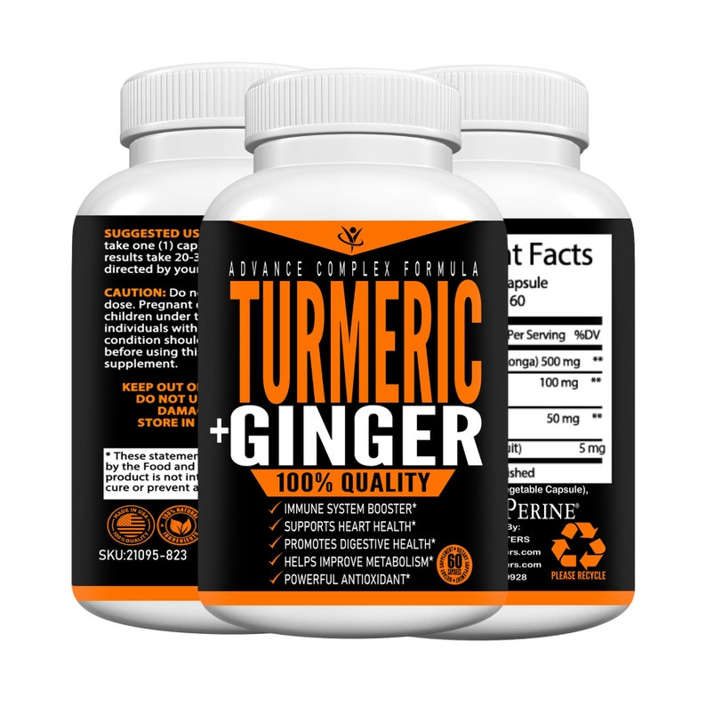 Turmeric Pills With Ginger For Muscles Joints Pain Arthritis Etsy