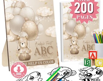 200 STRON Kolorowanka ABC Baby shower, Pierwsza książka ABC dla dziecka, Książka alfabetyczna o tematyce niedźwiedzia, Gra lub aktywność na baby shower, do wydrukowania