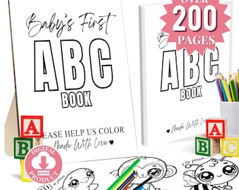 ABC babyshower kleurboek babyshower spel baby's eerste activiteit cadeau-ideeën AZ alfabetten leerspel DIY babyboek AFDRUKBAAR digitaal