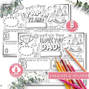 Happy Birthday Dad Coloring Page | Happy Birthday Dad Placemat Activity Sheet | All About Dad Fill-in-blanks | Happy Birthday Dad Card