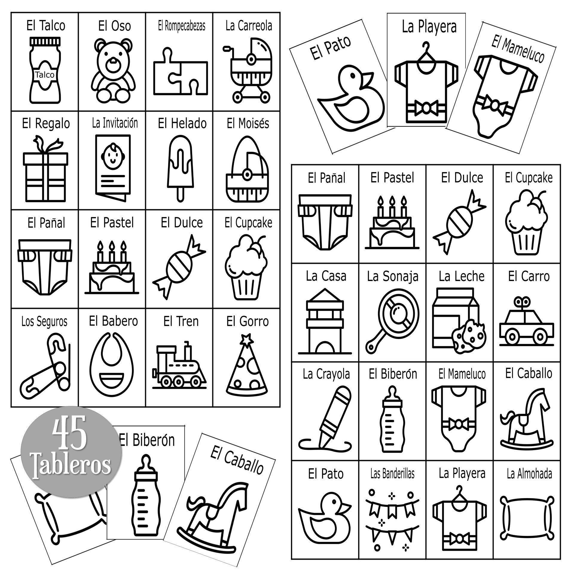 Juegos para baby shower en espa ol loteria 45 tableros baby shower 