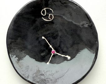 Cancer Zodiac Constellation Ceramic Ring Dish | Personalized Valentines Gift | Black Pottery