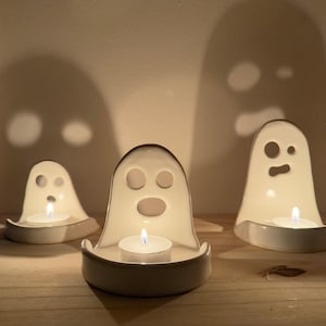 Handmade Ceramic Ghost Luminary - Halloween Candle Holder