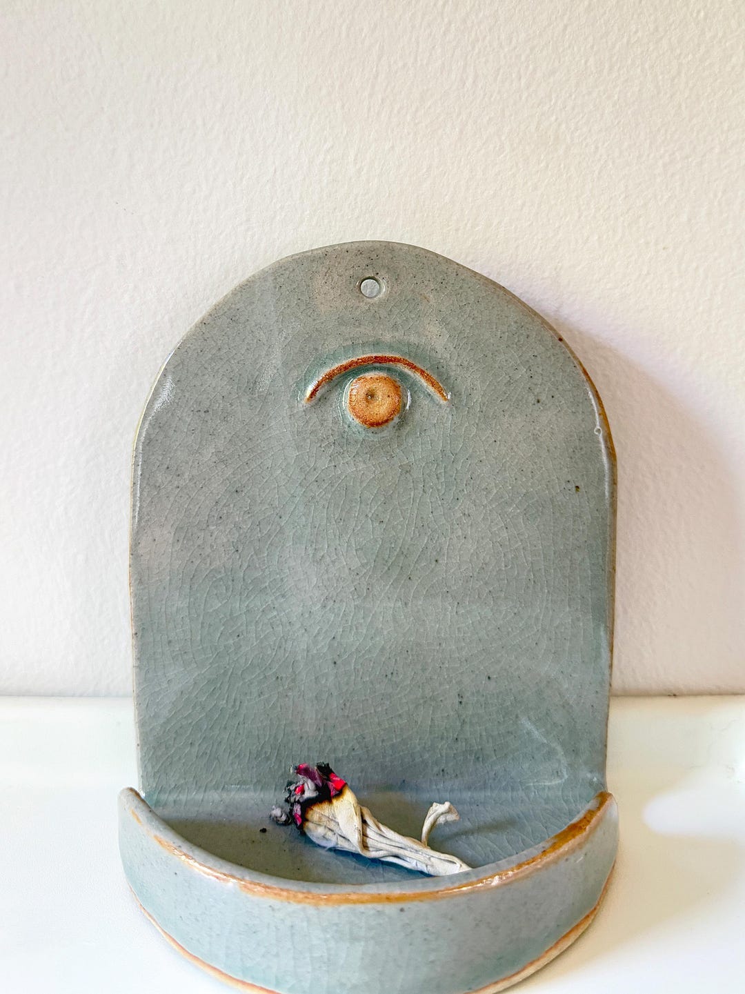 Handmade Gray Ceramic Evil Eye Altar: Intuition Shrine, Wall Candle ...