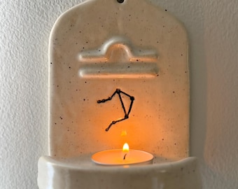 White Ceramic Libra Altar: Zodiac Tea Light & Tarot Card Holder, Birthday Gift