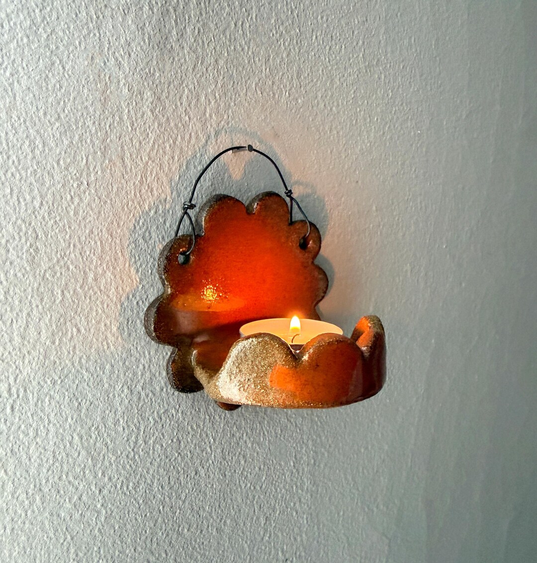 Orange Flower Ceramic Wall Tea Light Holder, Candle Sconce, Hanging ...