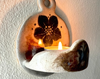 Ceramic Wall Tea Light Sconce, Flower Butterfly Candle Sconce