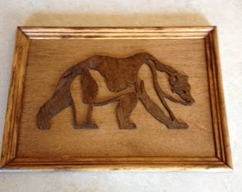 walking bear wooden cut out wall hanging