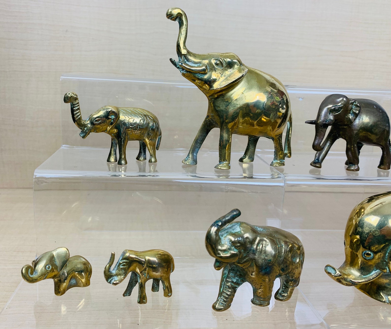 Small Collection Of Ornamental Brass Elephants Etsy