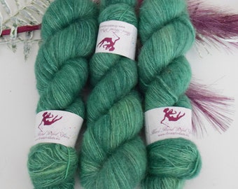 COZY CLOUD - Spearmint OOAK - hand dyed yarn, blend of baby alpaca, yak hair, wool and silk, lace weight, fluffy