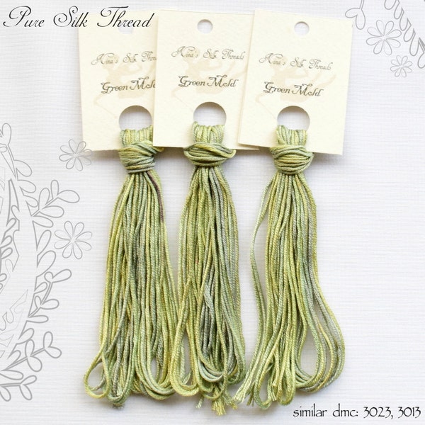 Green Mold - hand dyed SILK thread for cross stitch, embroidery work. Nina' Silk Threads