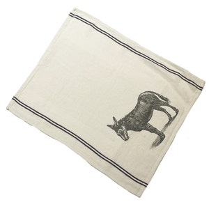 Cotton tea towel "Donkey" (54 cm x 42 cm, blue stripes, with practical hanger in the middle)