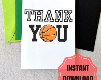 DIGITAL FILE - Basketball thank you card - blank for your message, PDF printable downloadable thank you coach, thanks coach, thank you card