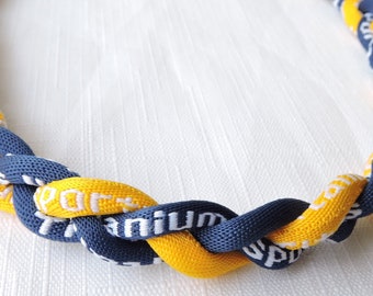 Woven titanium sports necklace - navy blue and yellow - sports accessory, baseball necklace, softball necklace