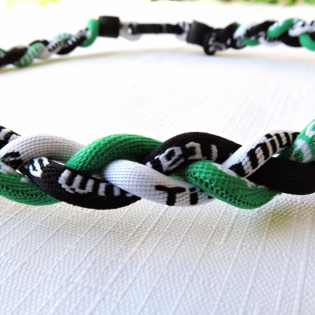 Woven titanium sports necklace green, black and white sports accessory