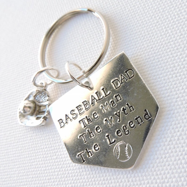 Baseball Dad The Man, The Myth, The Legend Dad gift baseball keyring home plate metal stamped baseball charm key ring, keychain image 4