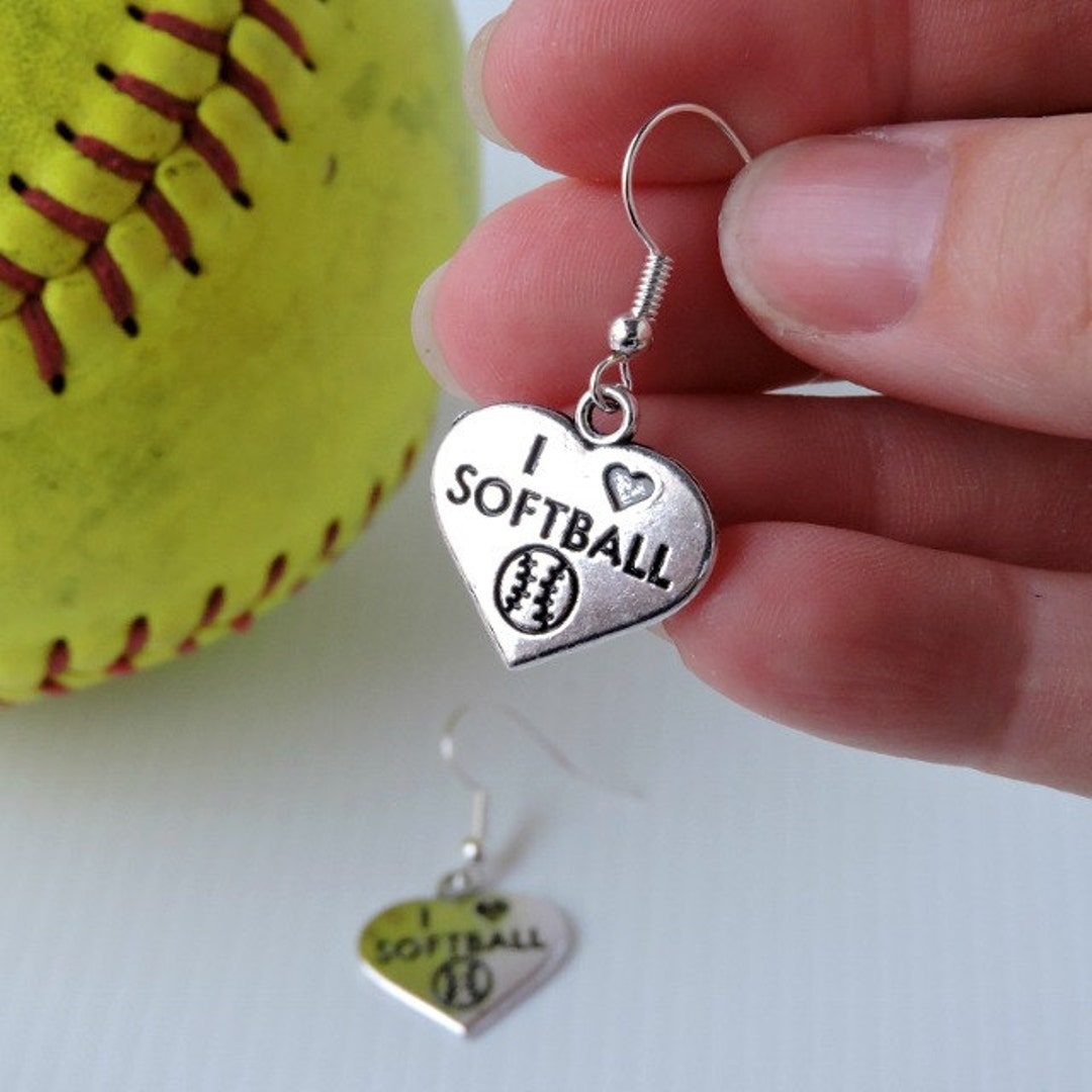I love softball earrings silver plated I love softball Etsy.de