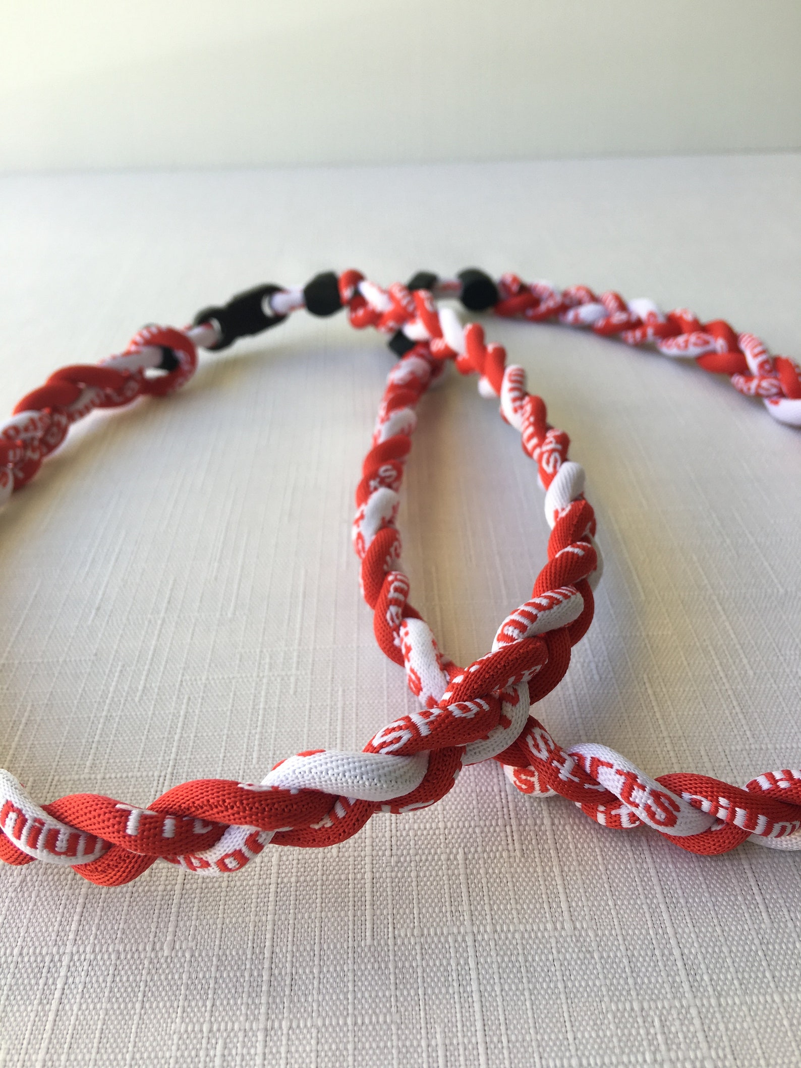 Woven Titanium Sports Necklace Red and White Sports Etsy