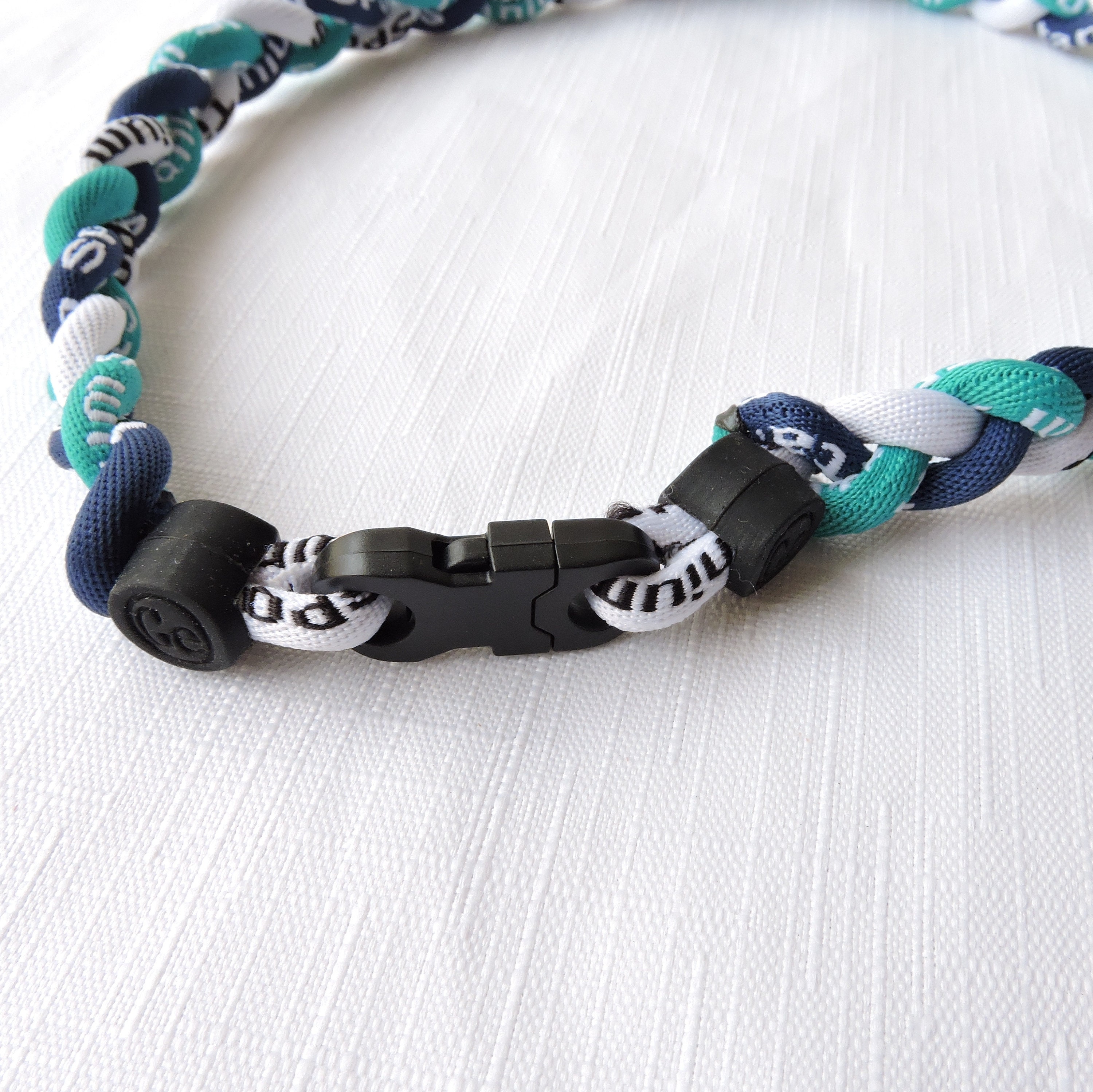 Woven Titanium Sports Necklace Teal, Navy Blue and White Sports