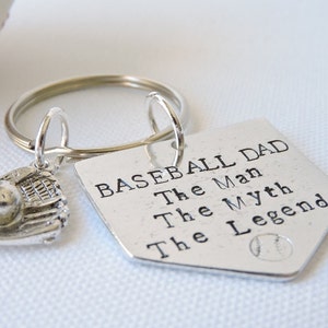 Baseball Dad The Man, The Myth, The Legend Dad gift baseball keyring home plate metal stamped baseball charm key ring, keychain image 5