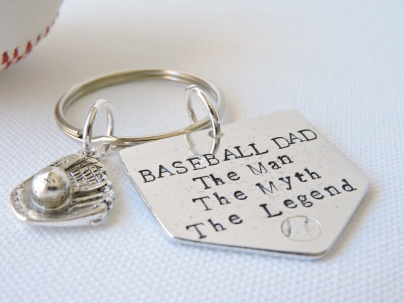 Baseball Dad The Man, The Myth, The Legend Dad gift baseball keyring home plate metal stamped baseball charm key ring, keychain image 5