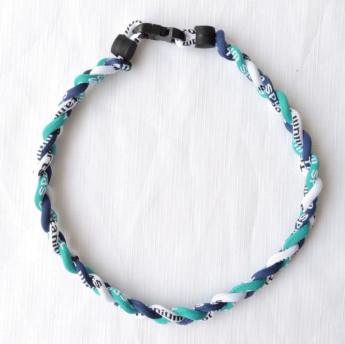 Woven Titanium Sports Necklace Teal, Navy Blue and White Sports Accessory, Baseball Necklace