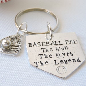 Baseball Dad The Man, The Myth, The Legend Dad gift baseball keyring home plate metal stamped baseball charm key ring, keychain image 3