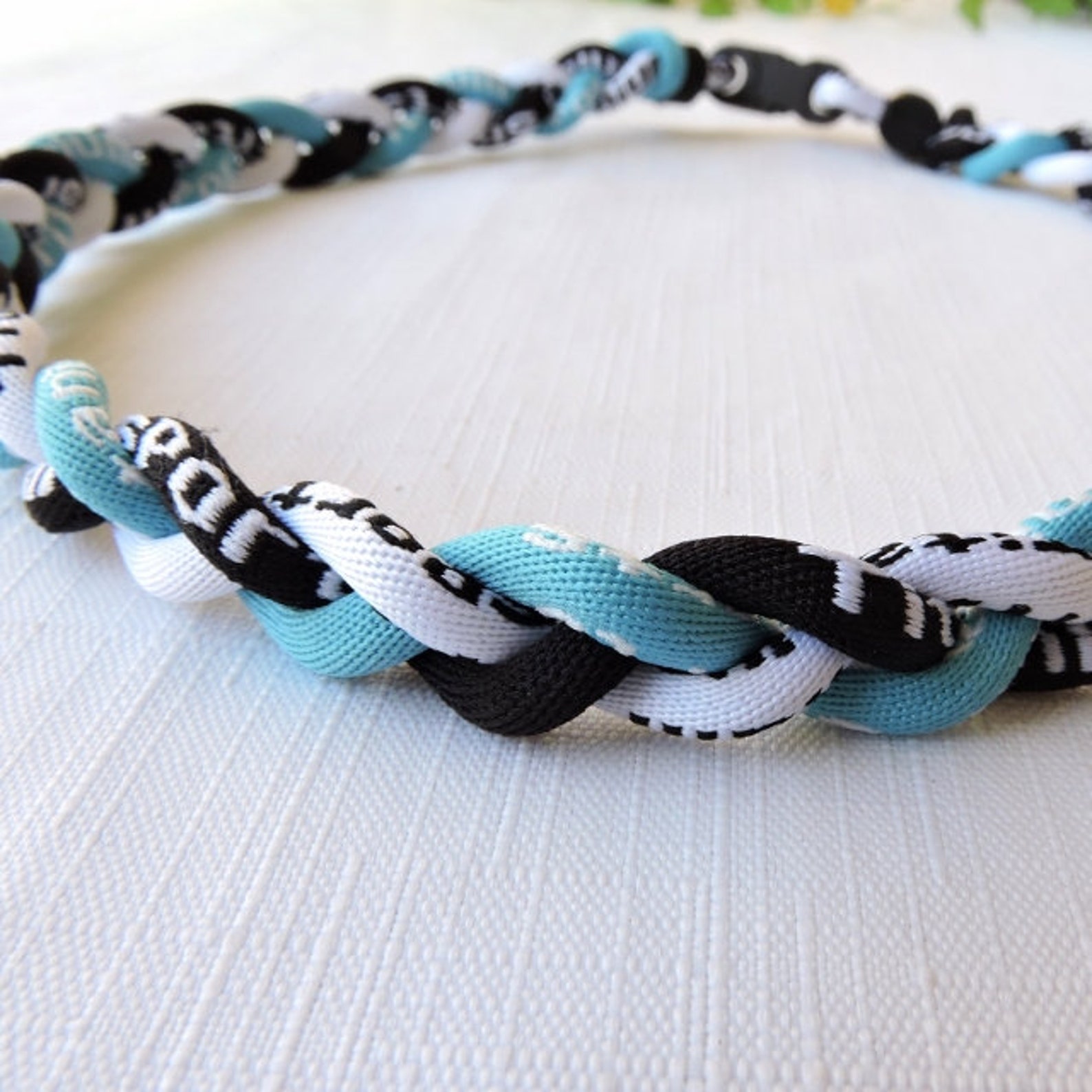 Woven Titanium Sports Necklace Light Blue Black and White Etsy