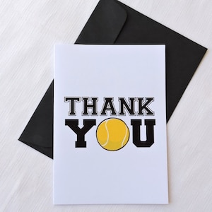 Tennis thank you card - blank for your message, includes black envelope, thank you coach, thanks coach, thank you card, team gift