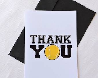 Tennis thank you card - blank for your message, includes black envelope, thank you coach, thanks coach, thank you card, team gift