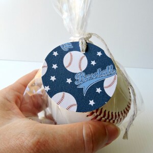 Baseball gift tags - blue baseball gift tags, 2 inch 5cm circle, set of 6, 10 or 14.  Party bag, team party, end of season, coaches gift