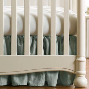 Sage Green Linen Crib Skirt (Gathered) 16″ Drop | Ruffled Crib Skirt | Linen Nursery | Linen Crib Skirt