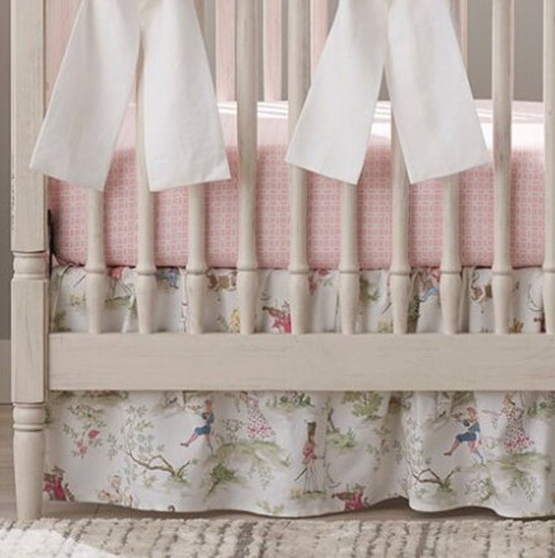 Nursery Rhyme Toile Gathered Crib Skirt Etsy